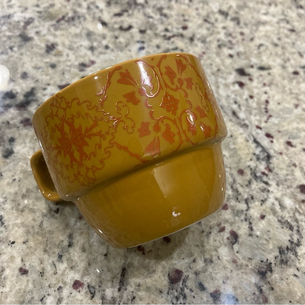 World Market Set of 6 coffee cups with metal holder **1 glued back* Holder Rustd - Picture 2 of 16